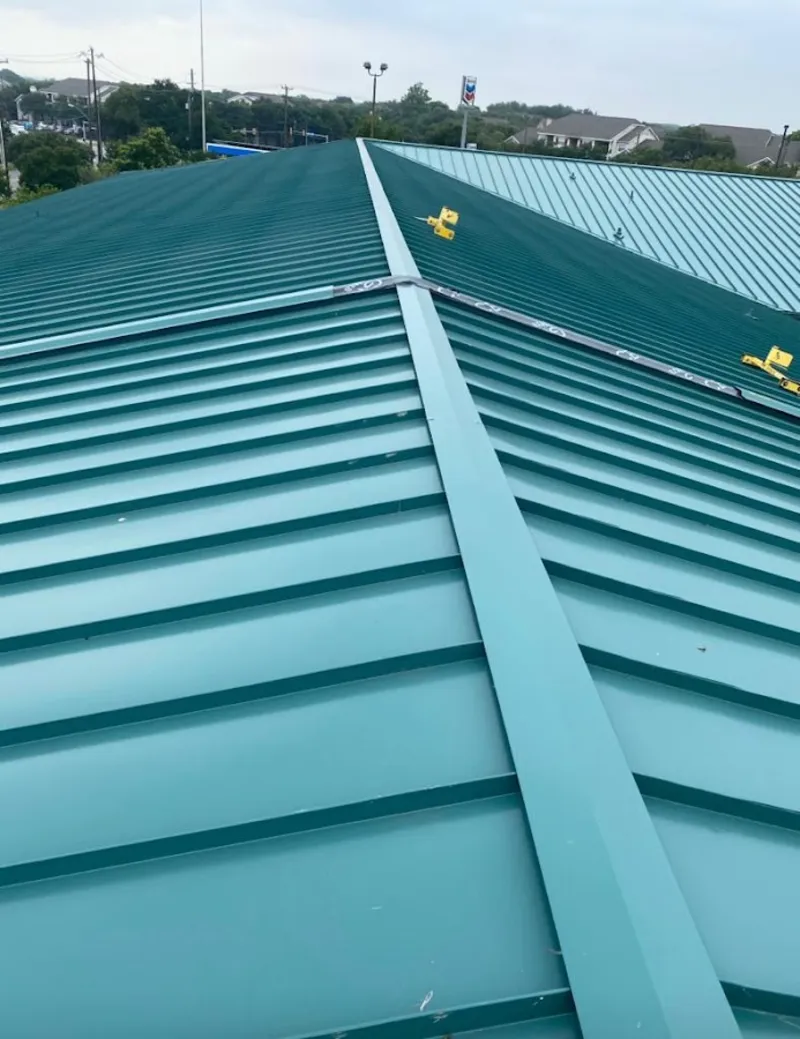 Green commercial metal roof ridge and valley for Metal Roof Repair in Canton